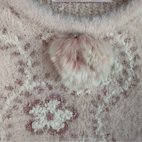 Ganpati sweater soft fuzzy furry Pale Pink Floral-Applique Crewneck Sweater - Picture 8 of 10